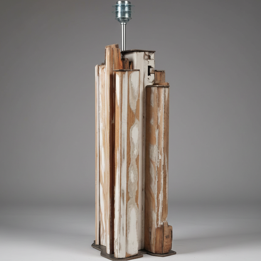 LÁMPARA ESCULTURA MADERA Y HIERRO